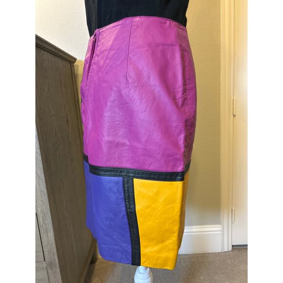 Global Identity G-III | Vintage Colorblock Leather Skirt | 9/10 - Picture 10 of 14